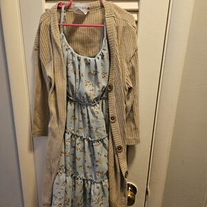 Girls Light Blue Floral Tiered Midi Dress